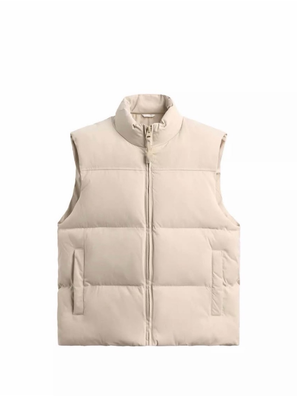 Zara Men's Cream Puffer Vest with High Collar